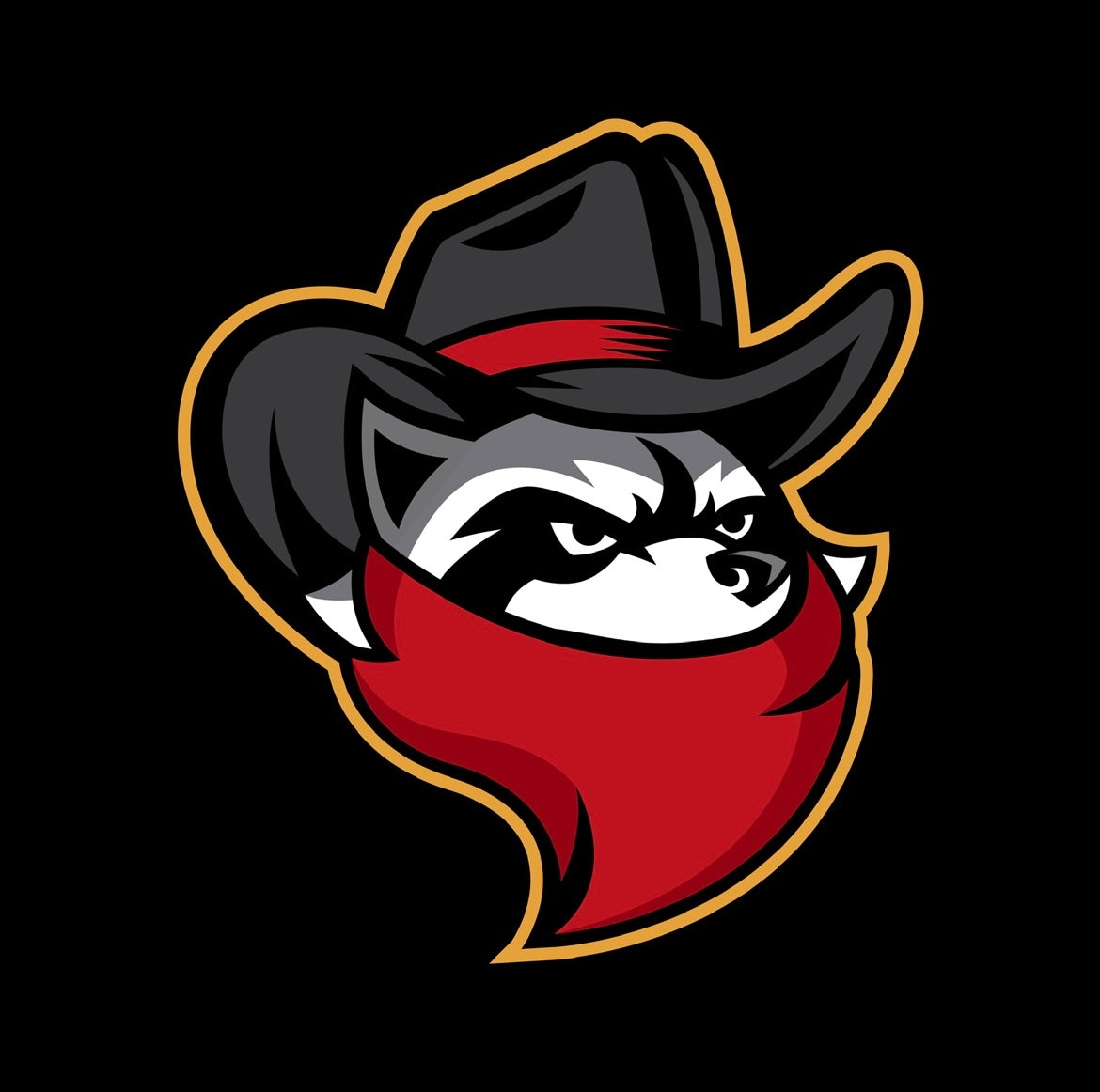 Illustration eines maskierten Banditen Waschbären mit Hut als Maskottchen von Bandits Travel Ball